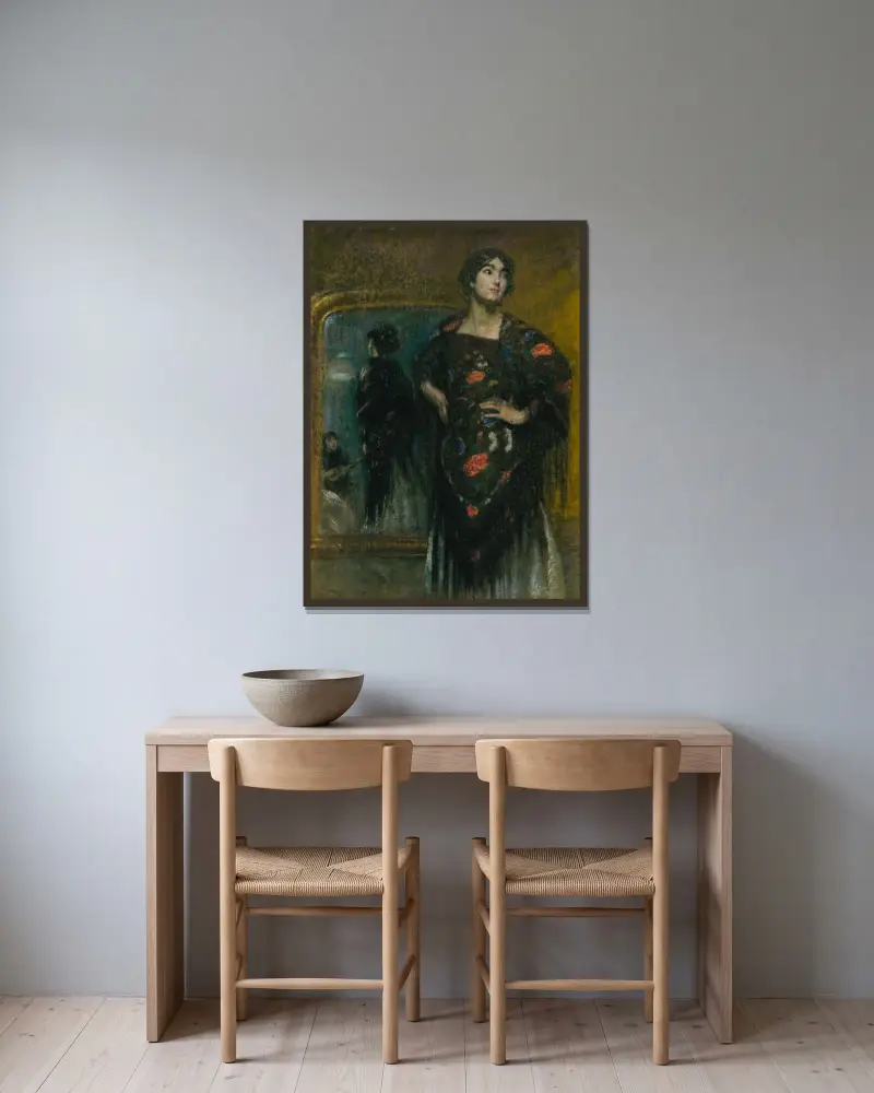 Den spanska sjalen av Alice Pike Barney inramad på en vägg