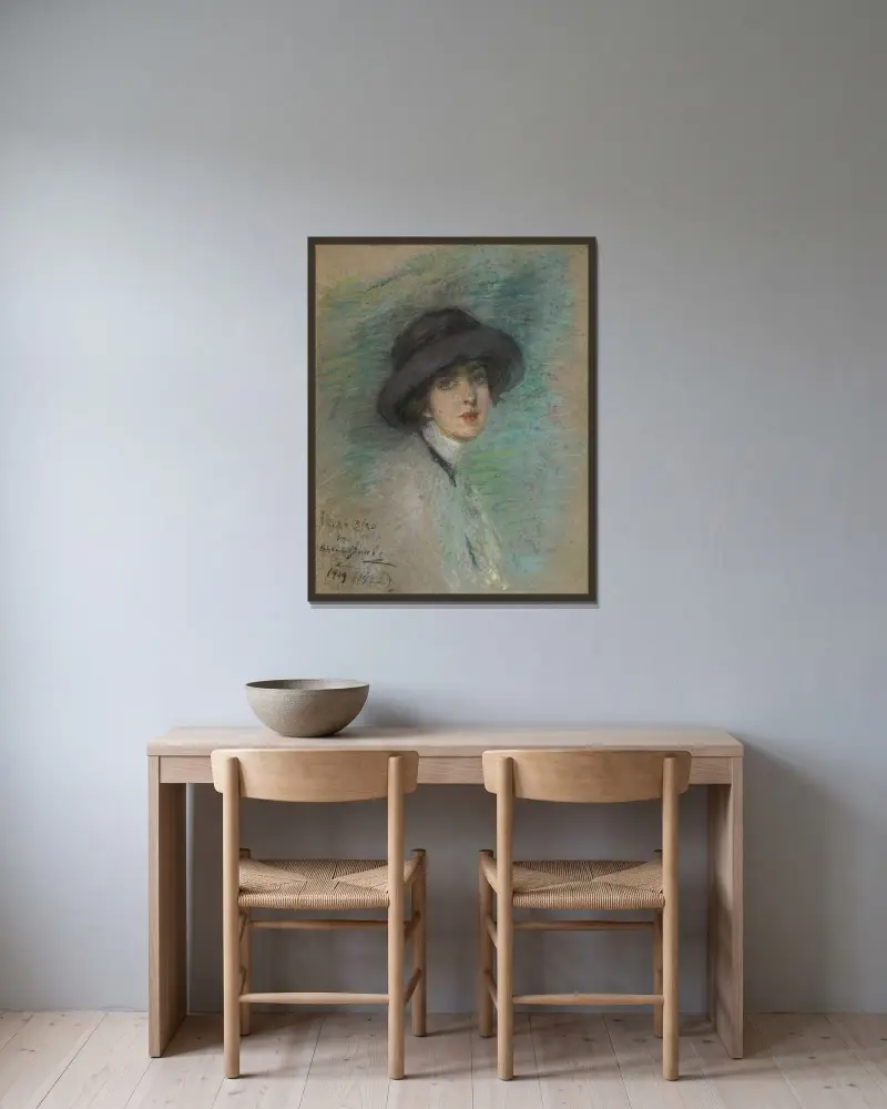 Resenären av Alice Pike Barney inramad på en vägg