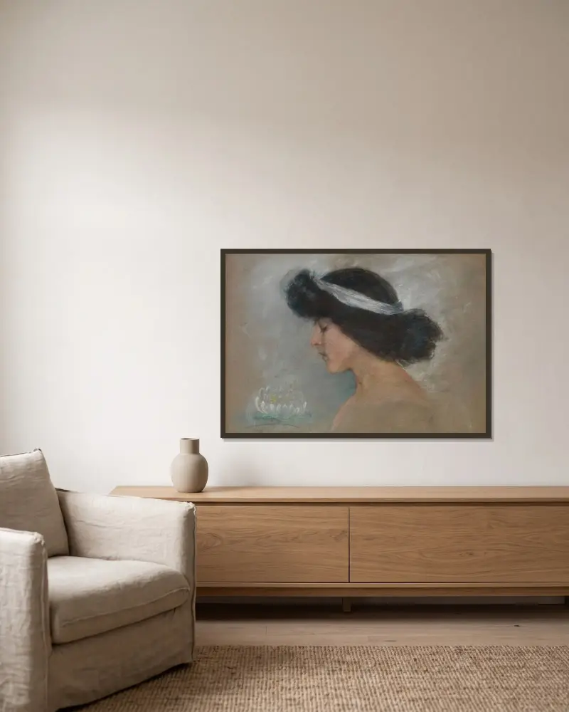 Waterlily av Alice Pike Barney inramad på en vägg