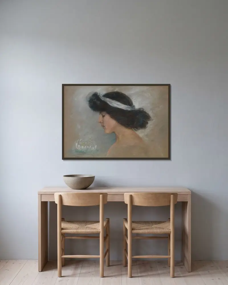 Waterlily av Alice Pike Barney inramad på en vägg
