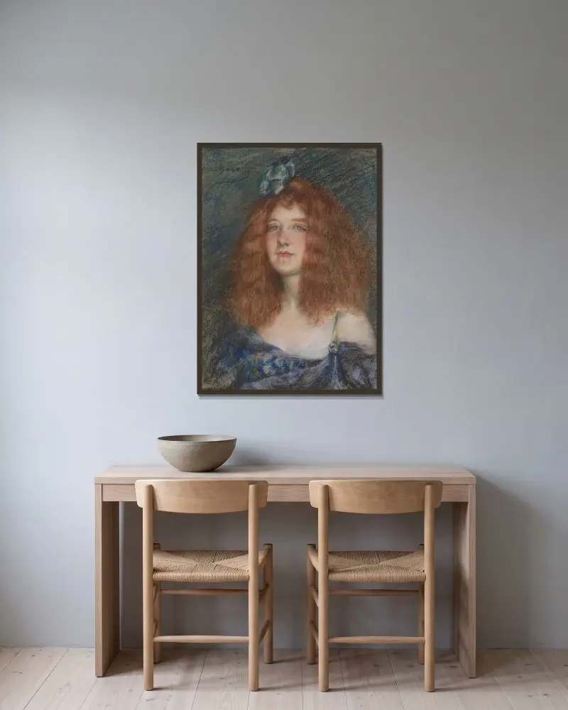 Kvinna med rött hår av Alice Pike Barney inramad på en vägg