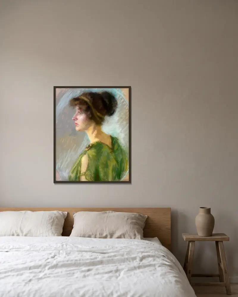 Ung kvinna i grönt av Alice Pike Barney inramad på en vägg
