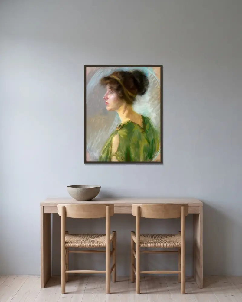 Ung kvinna i grönt av Alice Pike Barney inramad på en vägg