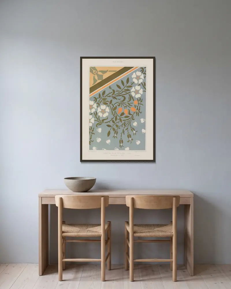 Bordure pour escalier – Coin, Églantine – Iris av Maurice Pillard Verneuil inramad på en vägg