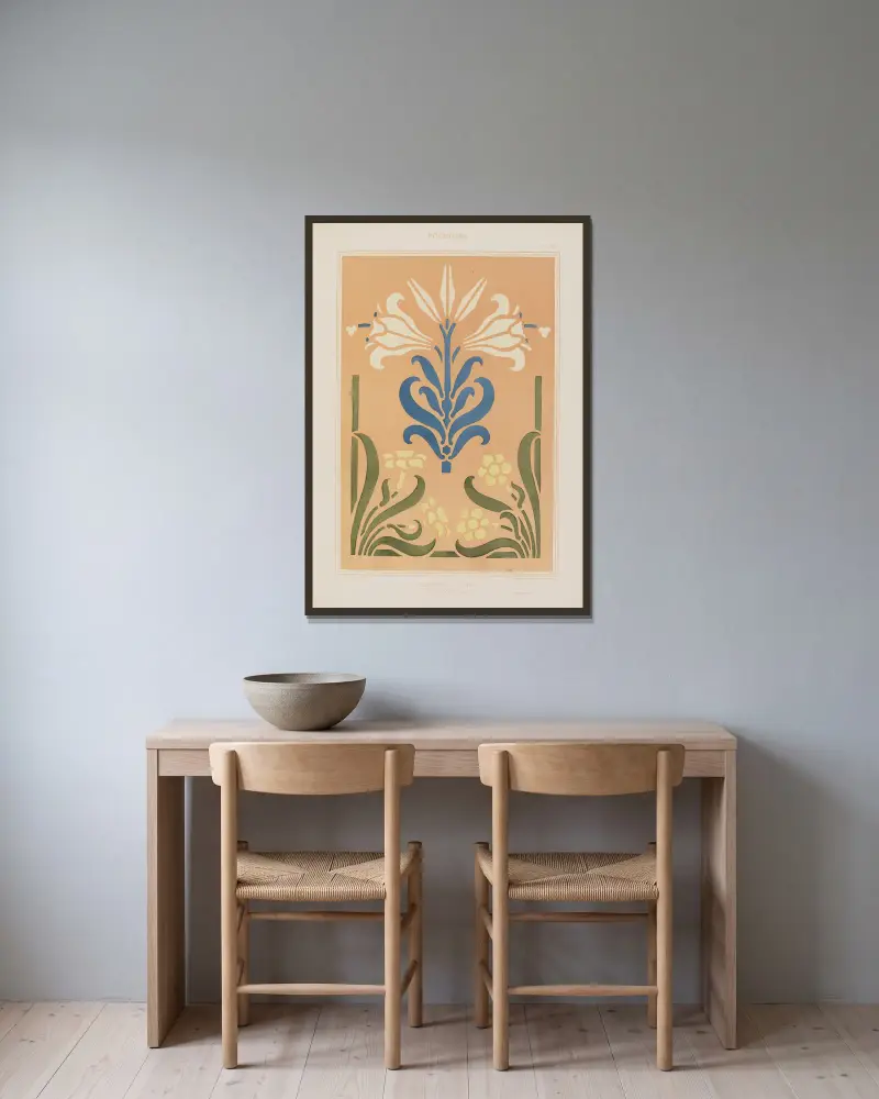 Fleuron & coins, Lis & Jonquilles av Maurice Pillard Verneuil inramad på en vägg