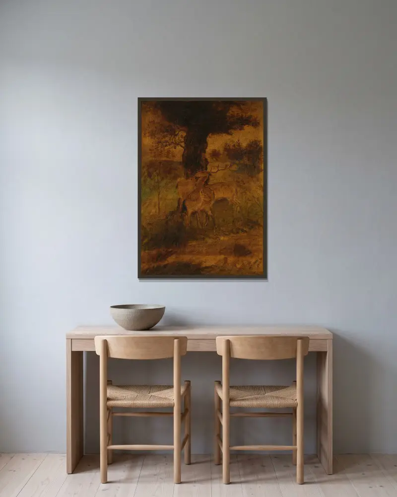Jelen a dvě laně, Albert Pinkham Ryder v rámu na stěně