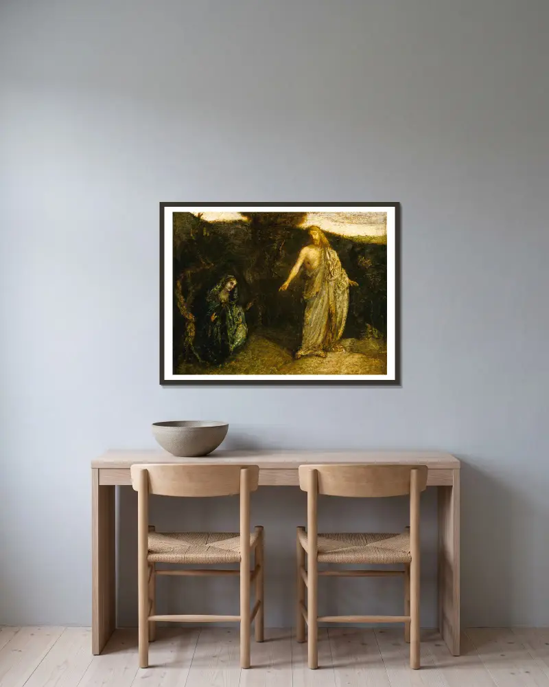 Christ Appearing to Mary av Albert Pinkham Ryder inramad på en vägg