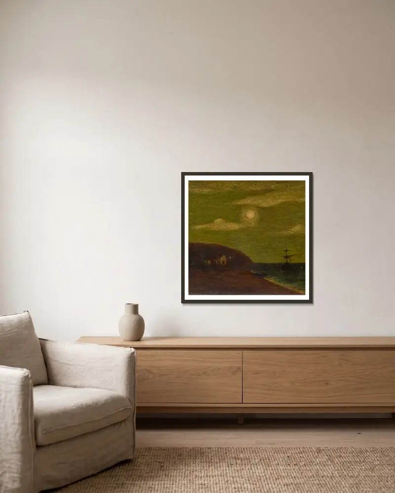 Küstenlandschaft von Albert Pinkham Ryder gerahmt an einer Wand