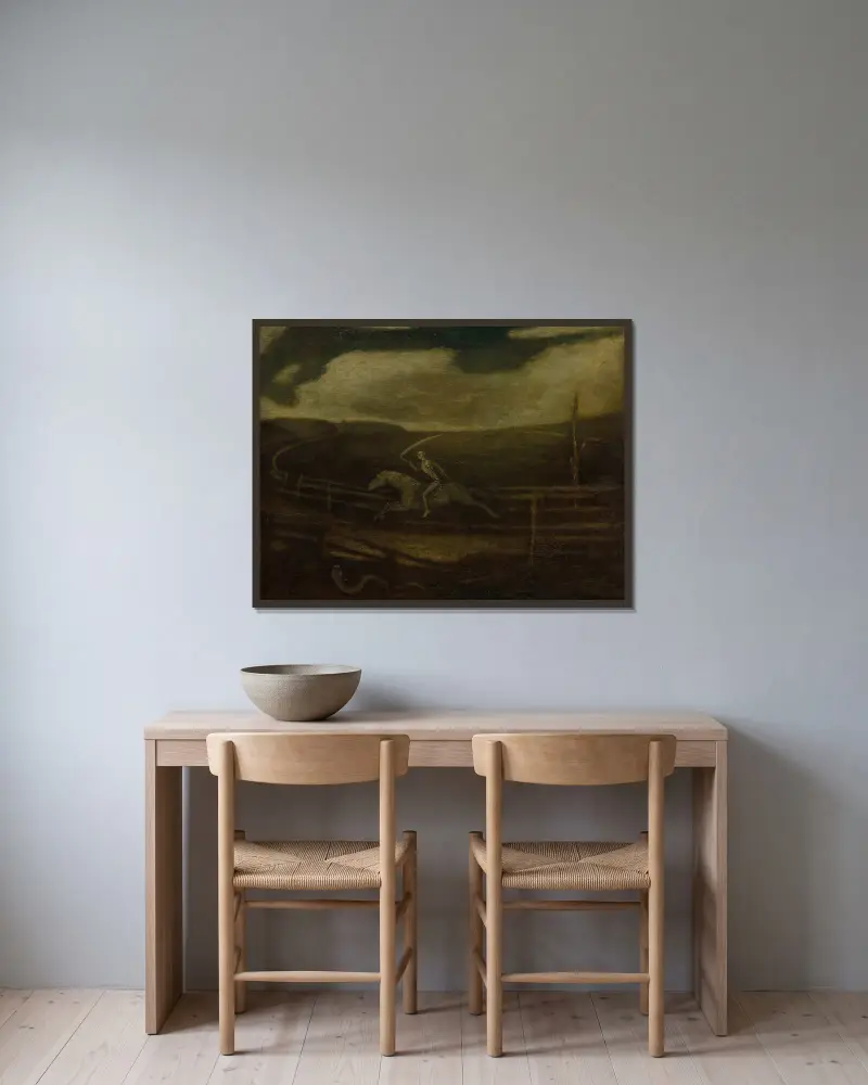 Závodiště (Smrt na bledém koni), Albert Pinkham Ryder v rámu na stěně