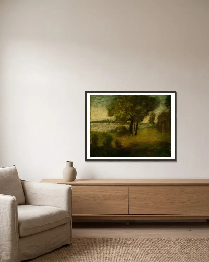 Der Fluss von Albert Pinkham Ryder gerahmt an einer Wand