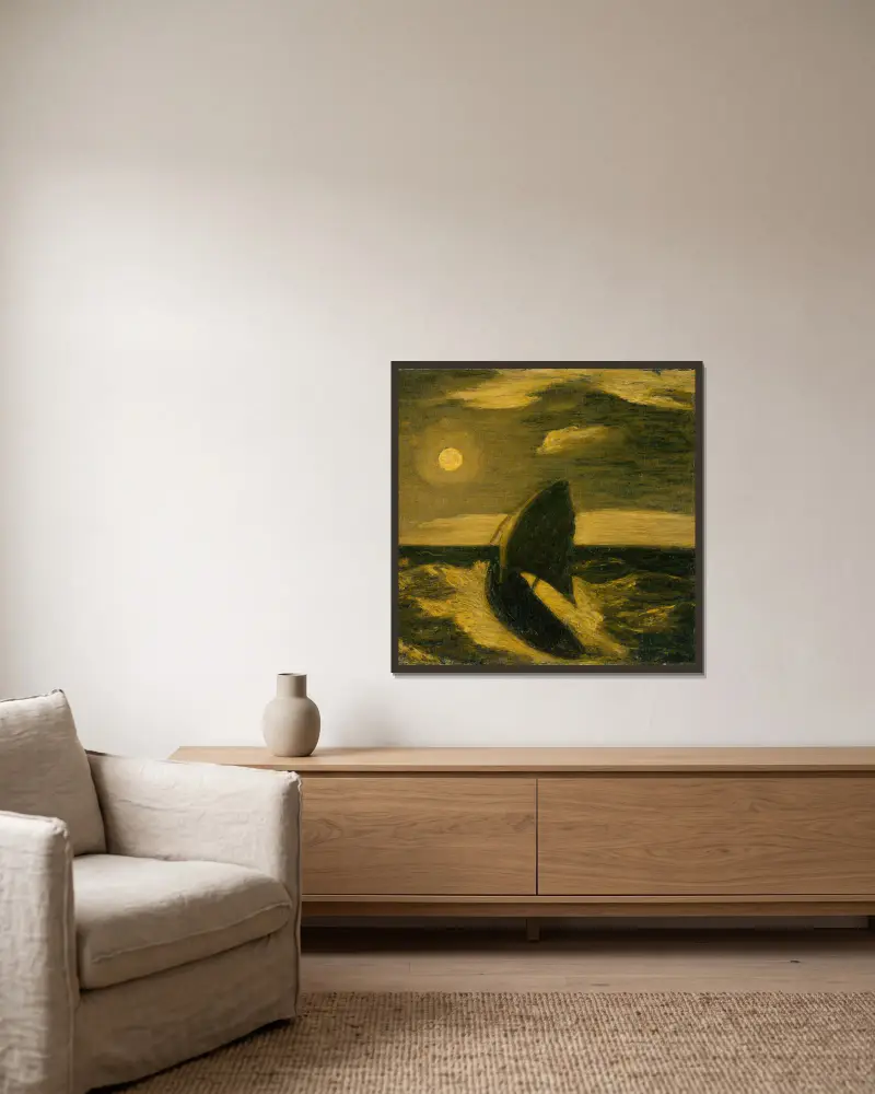 Havets arbetare av Albert Pinkham Ryder inramad på en vägg
