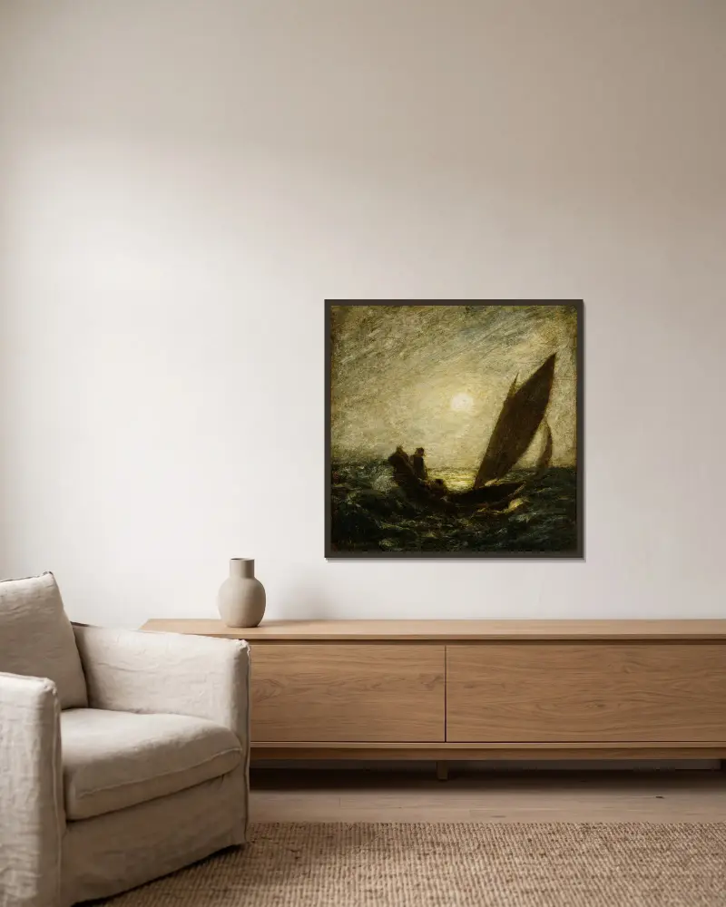 Mit geneigtem Mast und tauchendem Bug von Albert Pinkham Ryder gerahmt an einer Wand