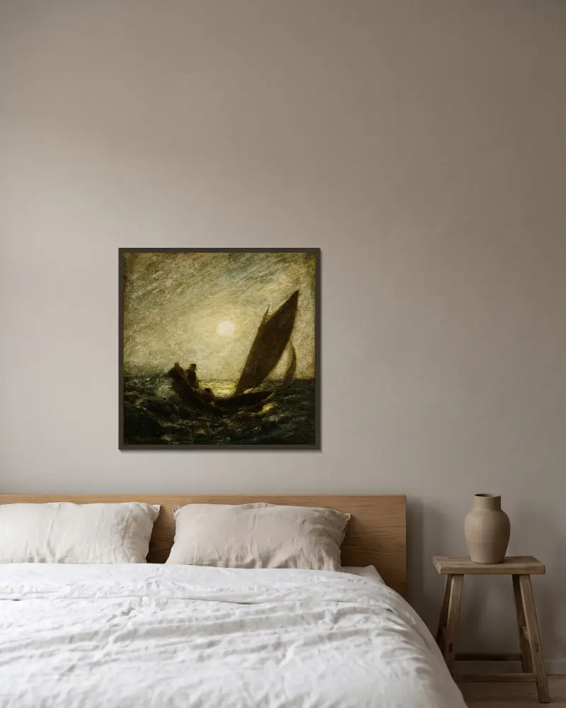 Mit geneigtem Mast und tauchendem Bug von Albert Pinkham Ryder gerahmt an einer Wand