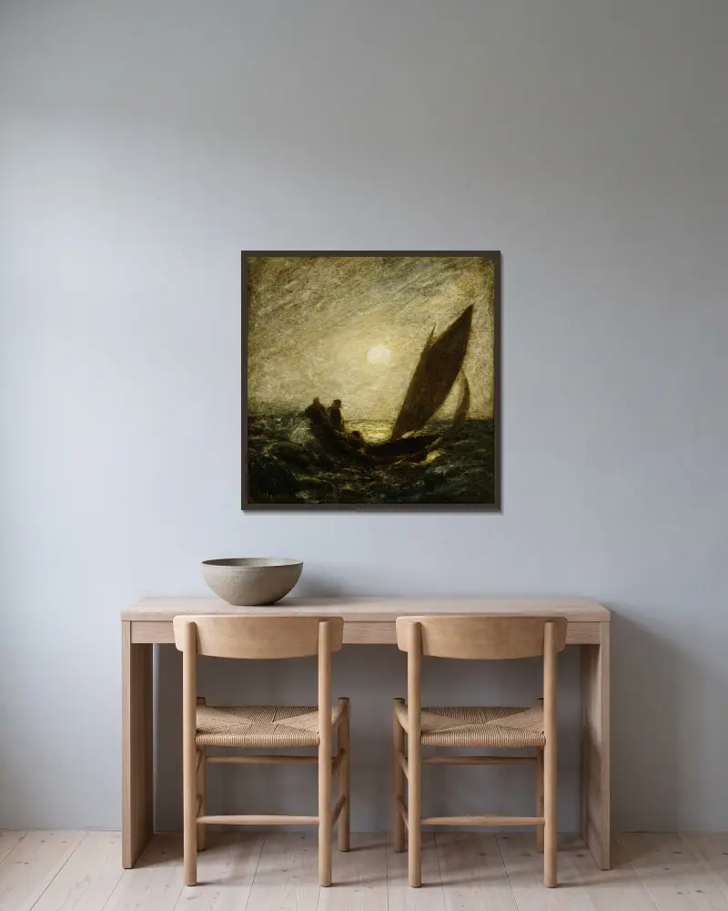 Mit geneigtem Mast und tauchendem Bug von Albert Pinkham Ryder gerahmt an einer Wand