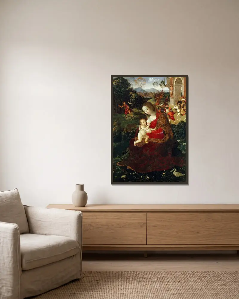 Madonna med barnet och Johannes Döparen av Pinturicchio inramad på en vägg