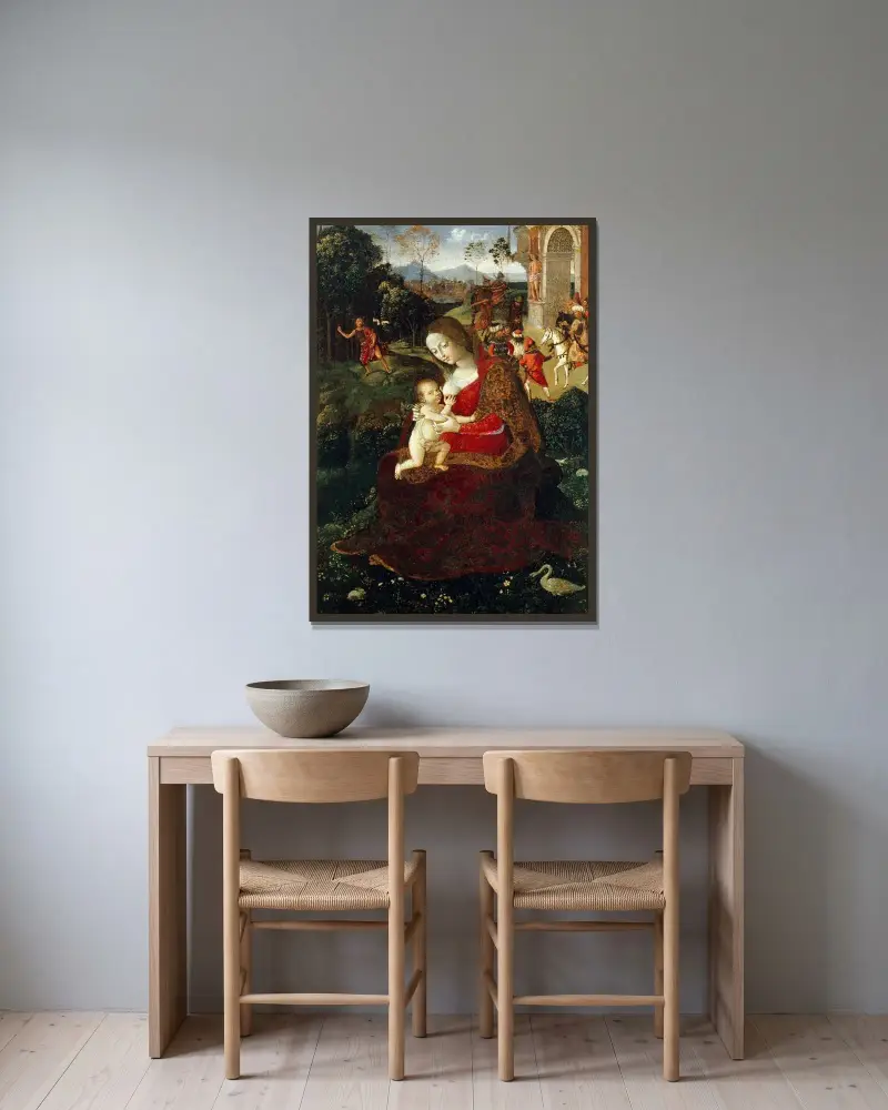 Madonna med barnet och Johannes Döparen av Pinturicchio inramad på en vägg