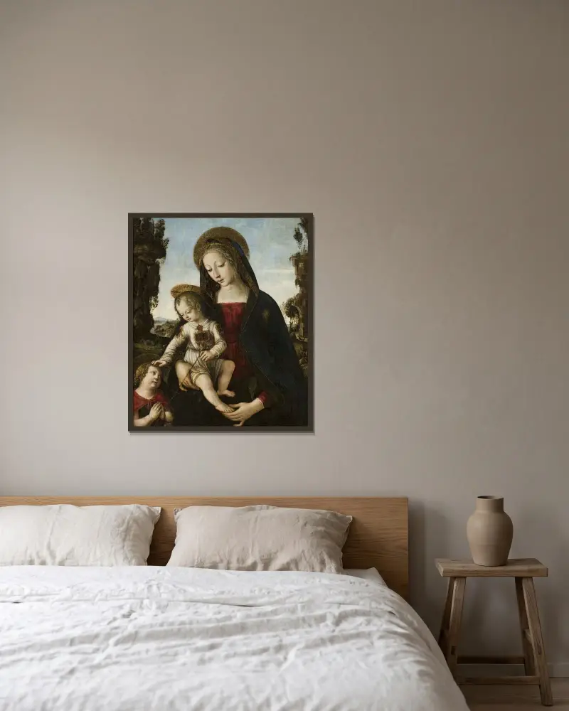 Madonna with Child Jesus and St. John av Pinturicchio inramad på en vägg
