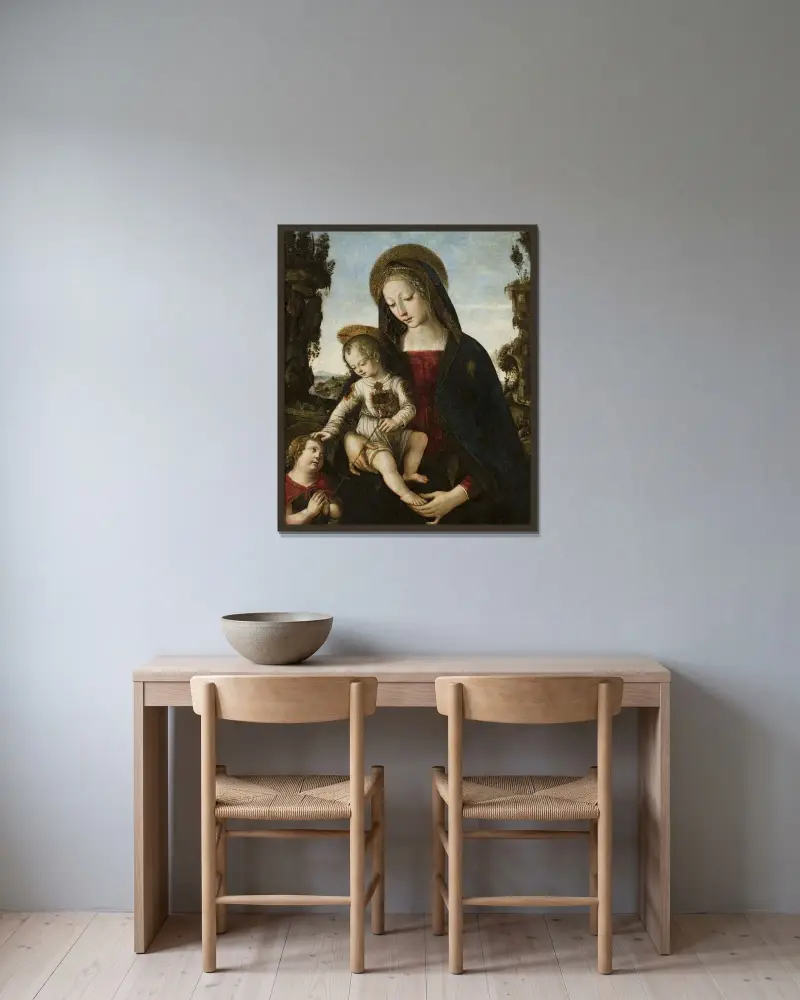 Madonna with Child Jesus and St. John av Pinturicchio inramad på en vägg