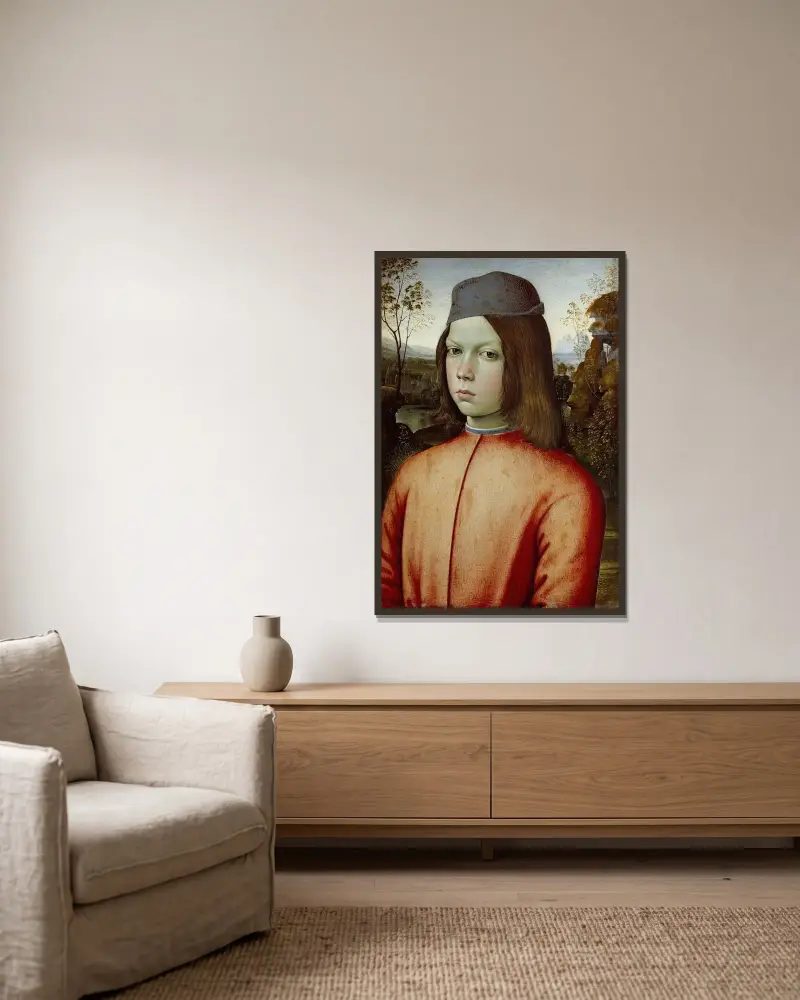 Portrait of a Boy av Pinturicchio inramad på en vägg