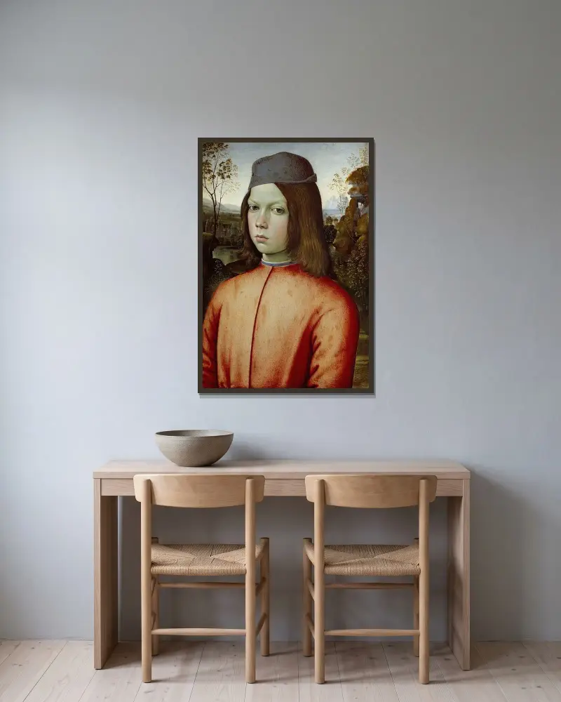Portrait of a Boy av Pinturicchio inramad på en vägg