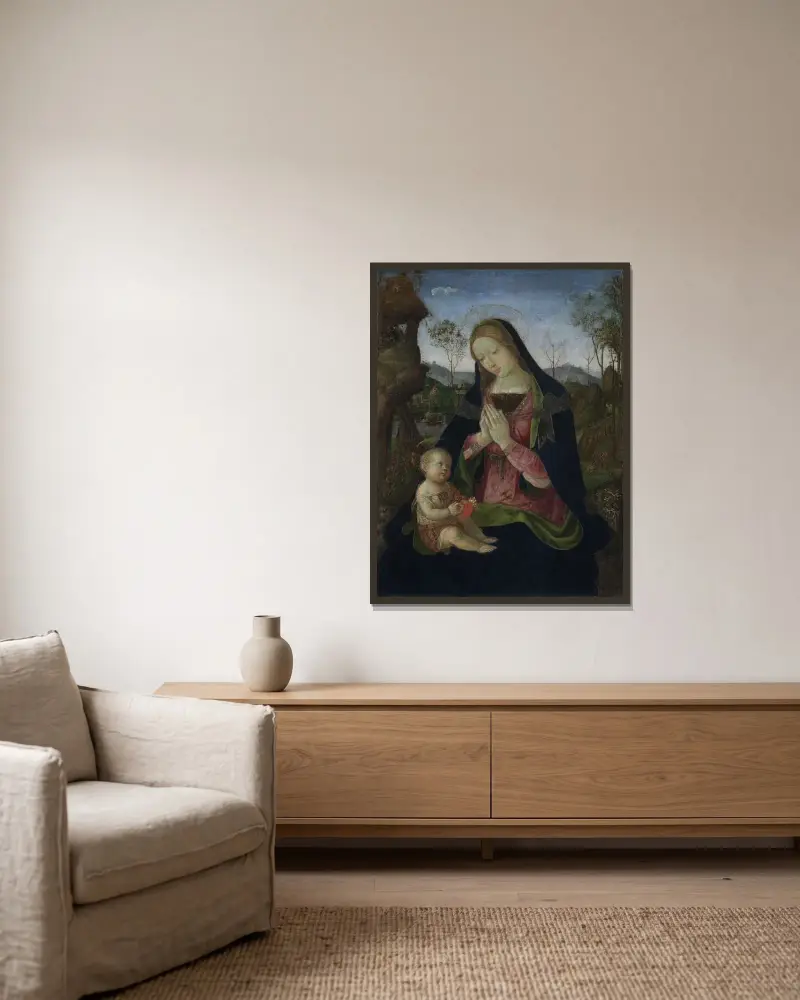 Virgin and Child av Pinturicchio inramad på en vägg