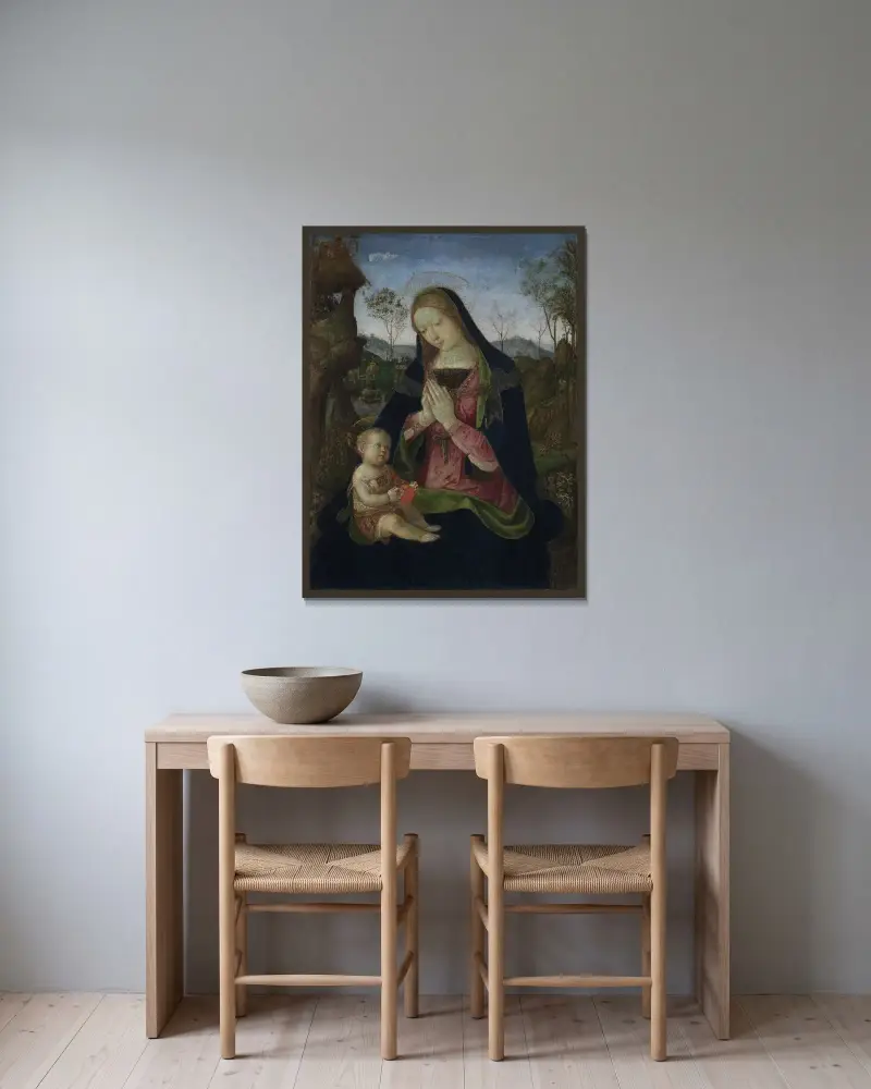 Virgin and Child av Pinturicchio inramad på en vägg