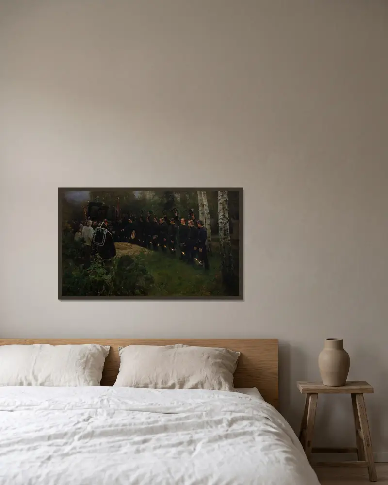 Das Begräbnis des Bergmanns von Piotr Stachiewicz gerahmt an einer Wand