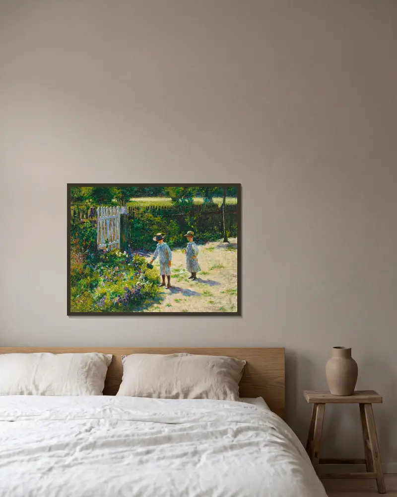 Children in the garden av Władysław Podkowiński inramad på en vägg