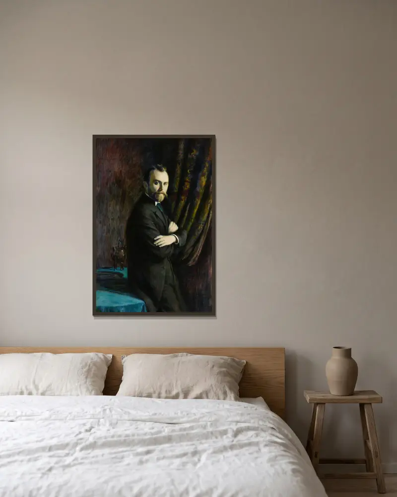 Portrait of Konrad Dynowski av Władysław Podkowiński inramad på en vägg