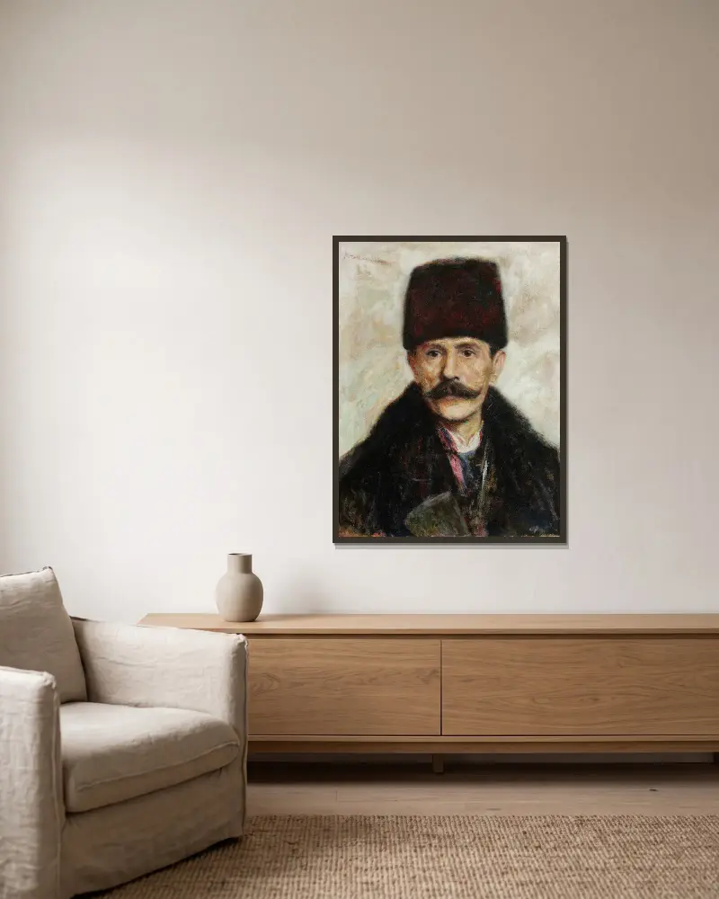 Portrait of Ostaszewski av Władysław Podkowiński inramad på en vägg