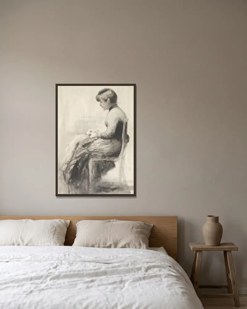 Sitting woman av Władysław Podkowiński inramad på en vägg