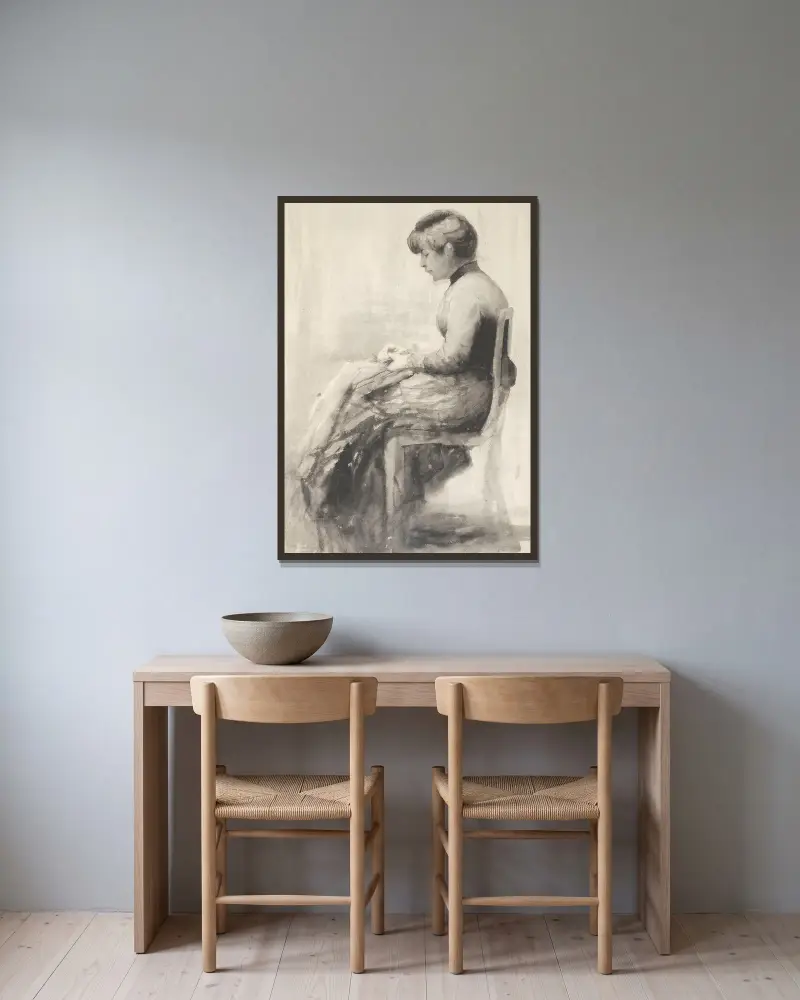 Sitting woman av Władysław Podkowiński inramad på en vägg