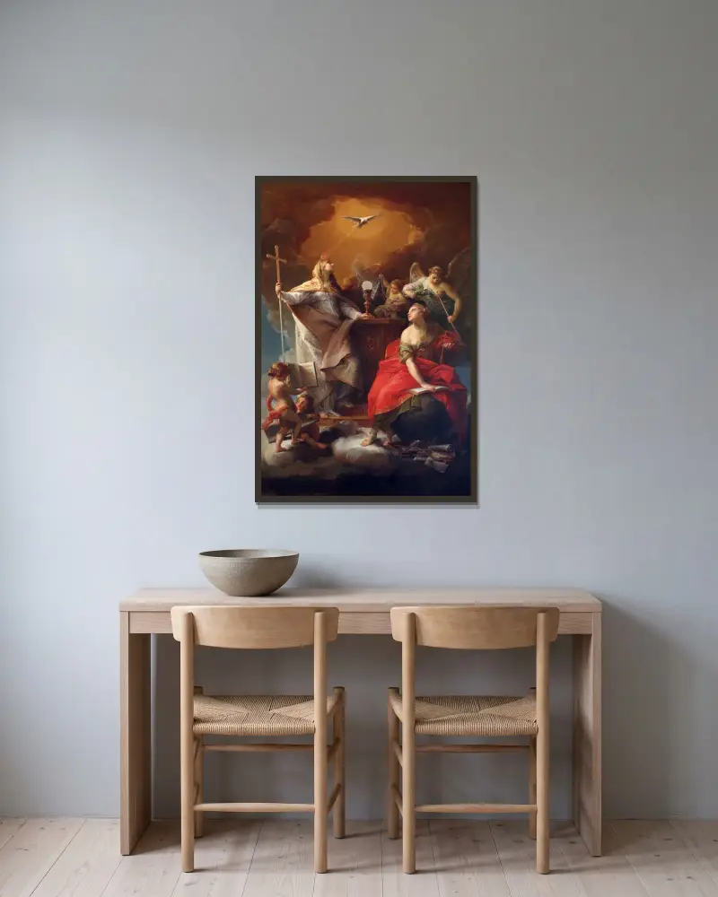 Allegory Of Religion av Pompeo Batoni inramad på en vägg