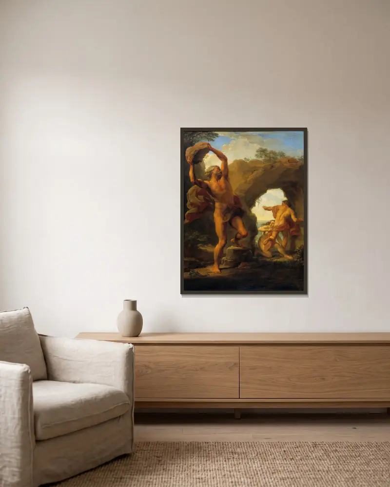 Atis und Galatea von Pompeo Batoni gerahmt an einer Wand