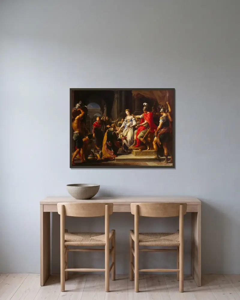 Continence Of Scipio av Pompeo Batoni inramad på en vägg