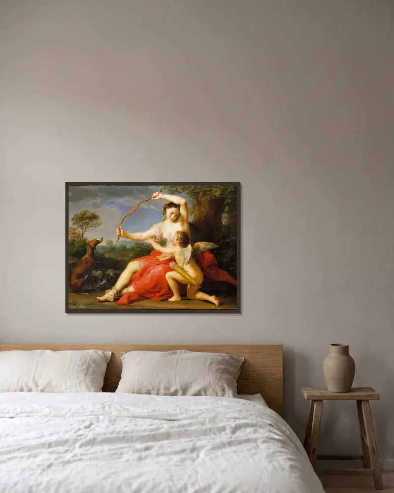 Diana und Cupido von Pompeo Batoni gerahmt an einer Wand