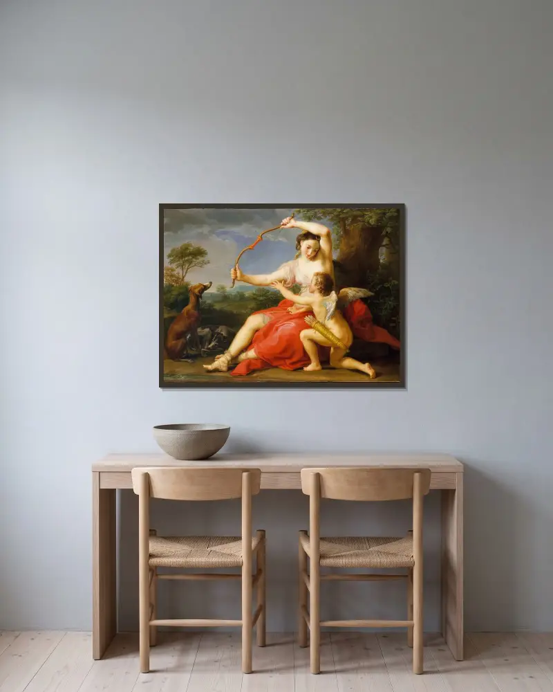 Diana und Cupido von Pompeo Batoni gerahmt an einer Wand