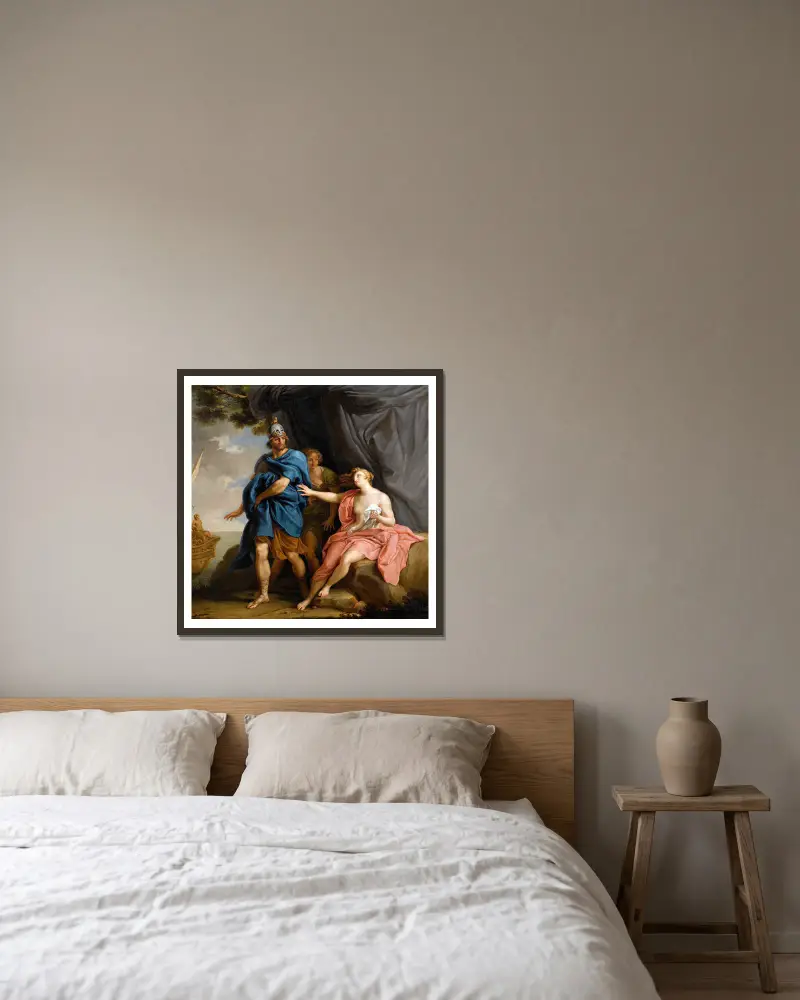 Dido And Aeneas av Pompeo Batoni inramad på en vägg