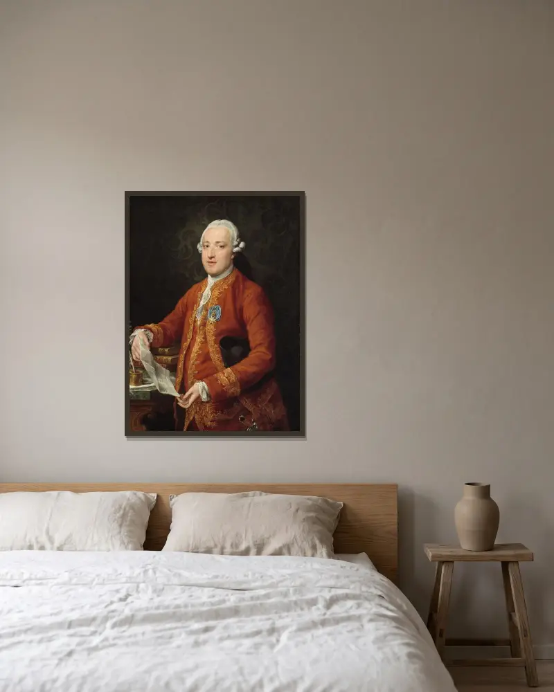 Don José Moñino y Redondo, greve av Floridablanca av Pompeo Batoni inramad på en vägg
