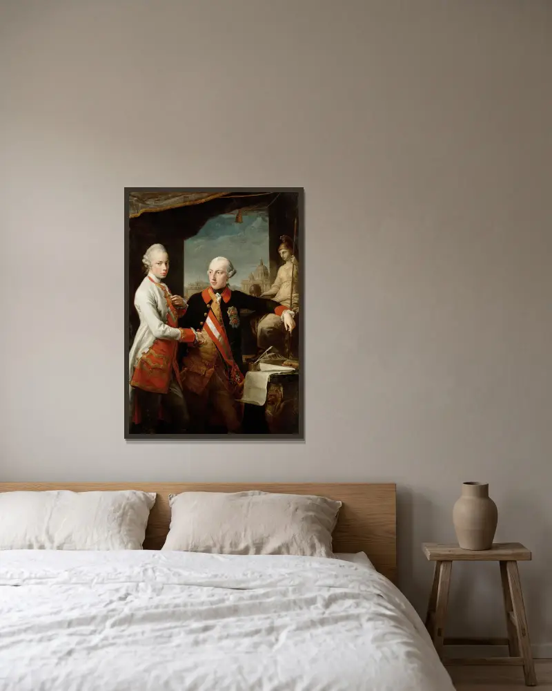 Emperor Joseph II With Grand Duke Pietro Leopoldo Of Tuscany av Pompeo Batoni inramad på en vägg