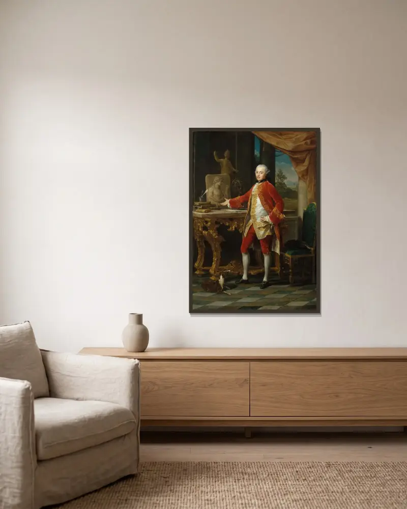 Porträtt av en ung man av Pompeo Batoni inramad på en vägg