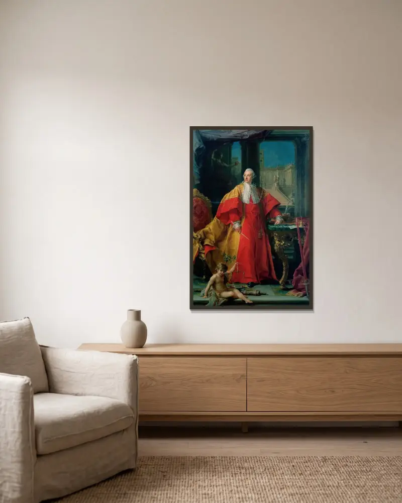 Porträtt av Abbondio Rezzonico av Pompeo Batoni inramad på en vägg