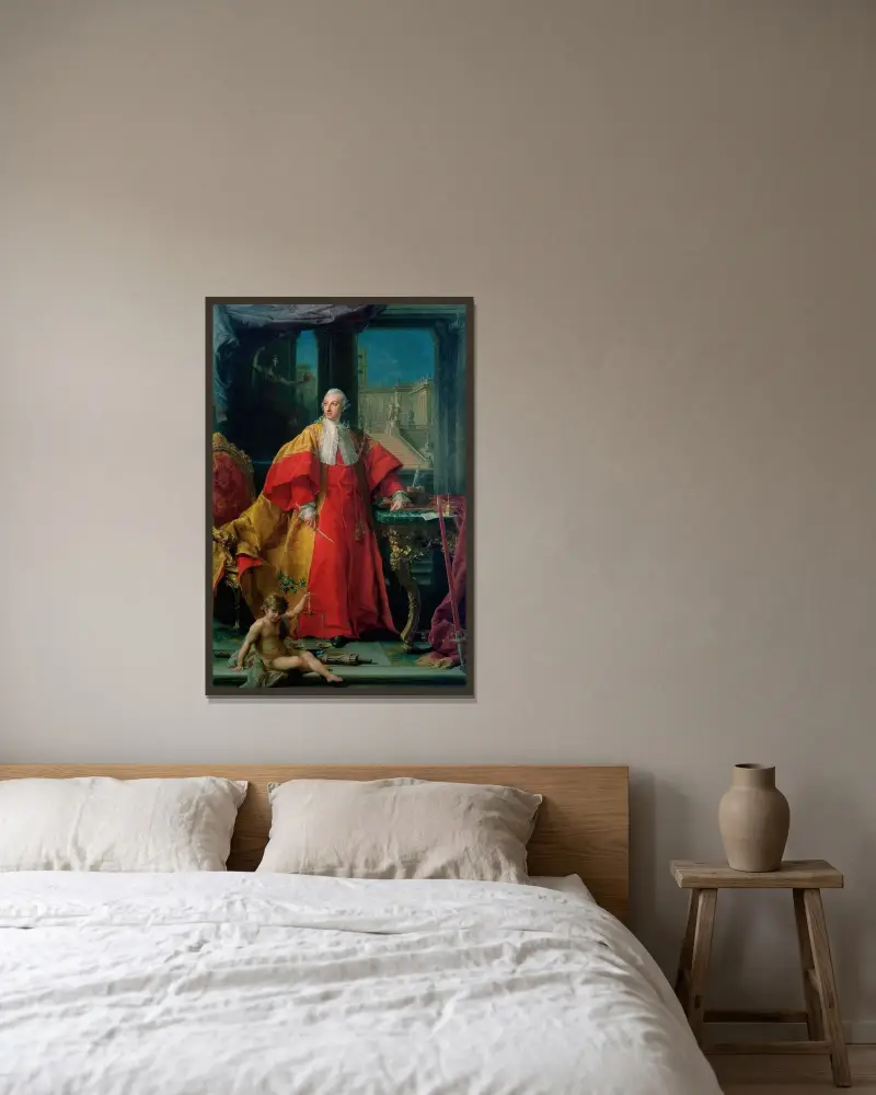 Porträtt av Abbondio Rezzonico av Pompeo Batoni inramad på en vägg
