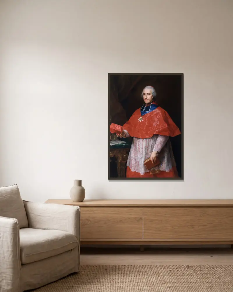 Portrait of Cardinal Jean-François Joseph de Rochechouart av Pompeo Batoni inramad på en vägg