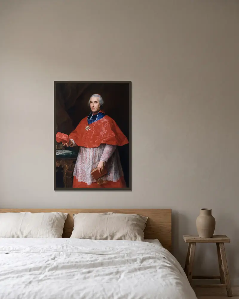 Portrait of Cardinal Jean-François Joseph de Rochechouart av Pompeo Batoni inramad på en vägg