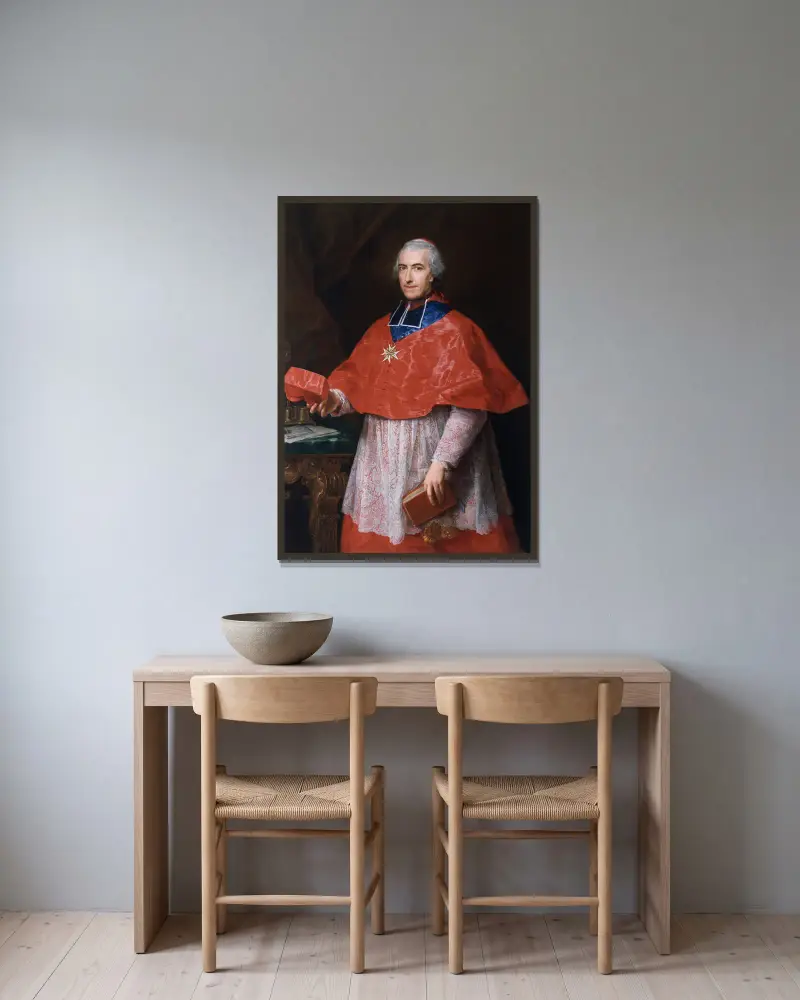 Portrait of Cardinal Jean-François Joseph de Rochechouart av Pompeo Batoni inramad på en vägg