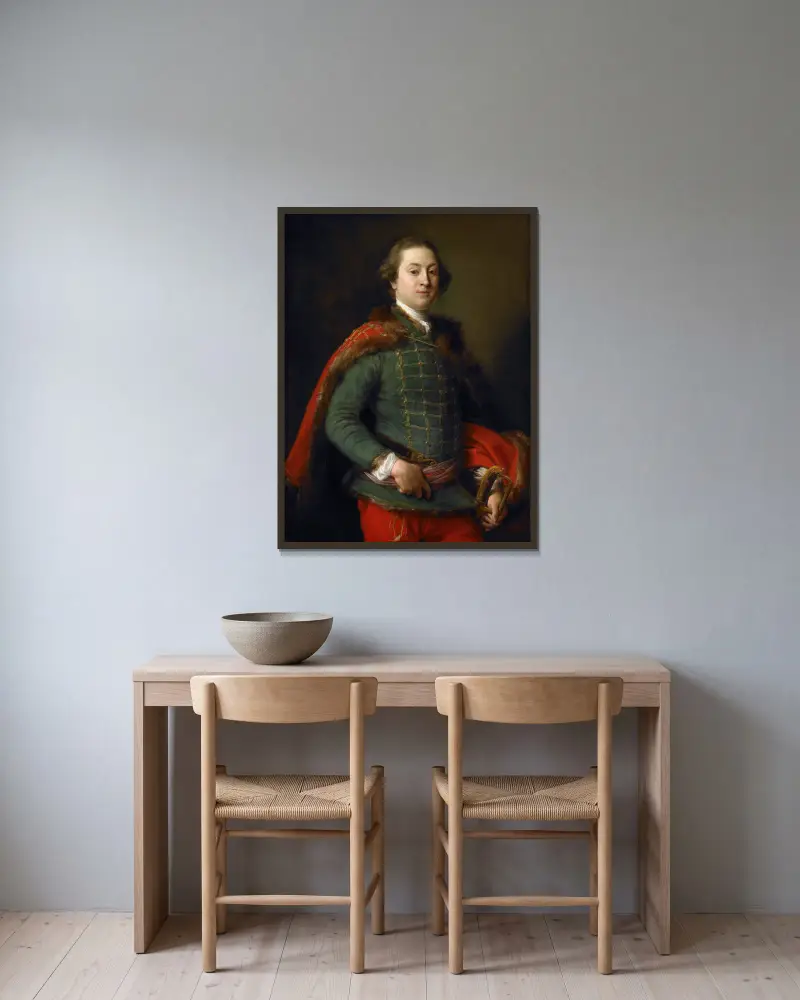 Porträtt av John Woodyeare av Pompeo Batoni inramad på en vägg