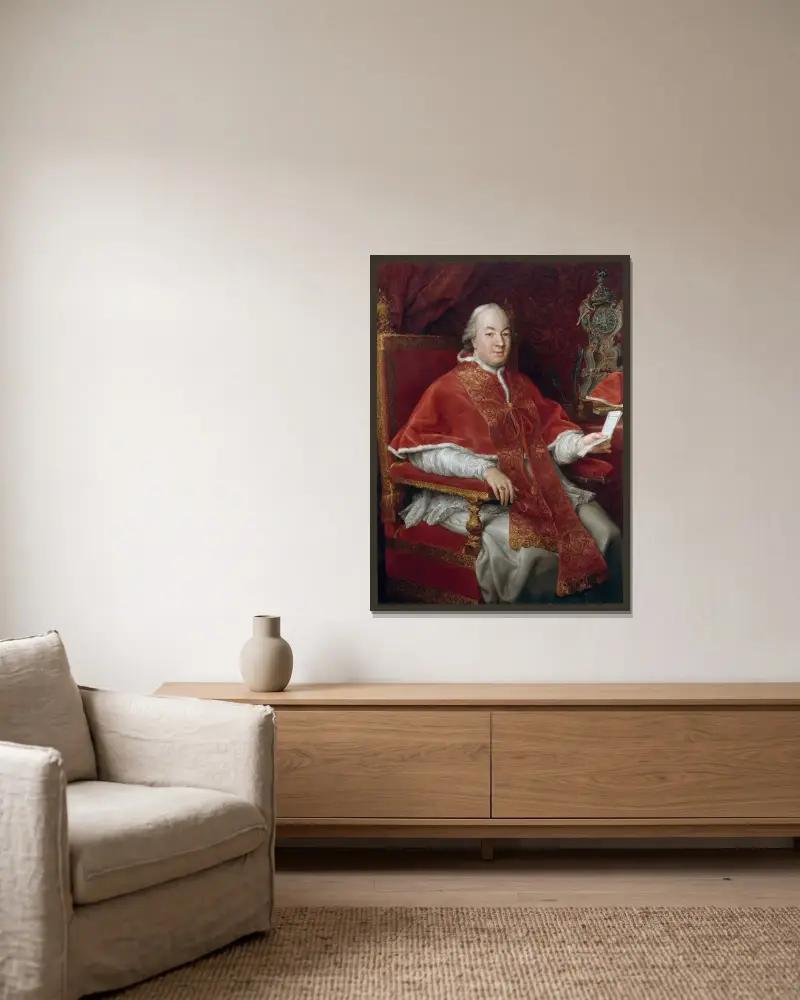 Porträtt av påve Pius VI, Giovanni Angelo Braschi av Pompeo Batoni inramad på en vägg
