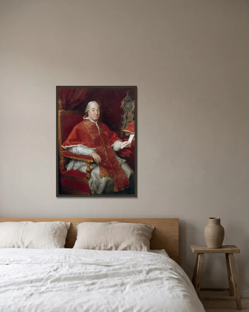 Porträtt av påve Pius VI, Giovanni Angelo Braschi av Pompeo Batoni inramad på en vägg