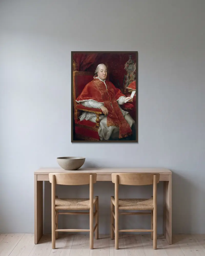 Porträtt av påve Pius VI, Giovanni Angelo Braschi av Pompeo Batoni inramad på en vägg